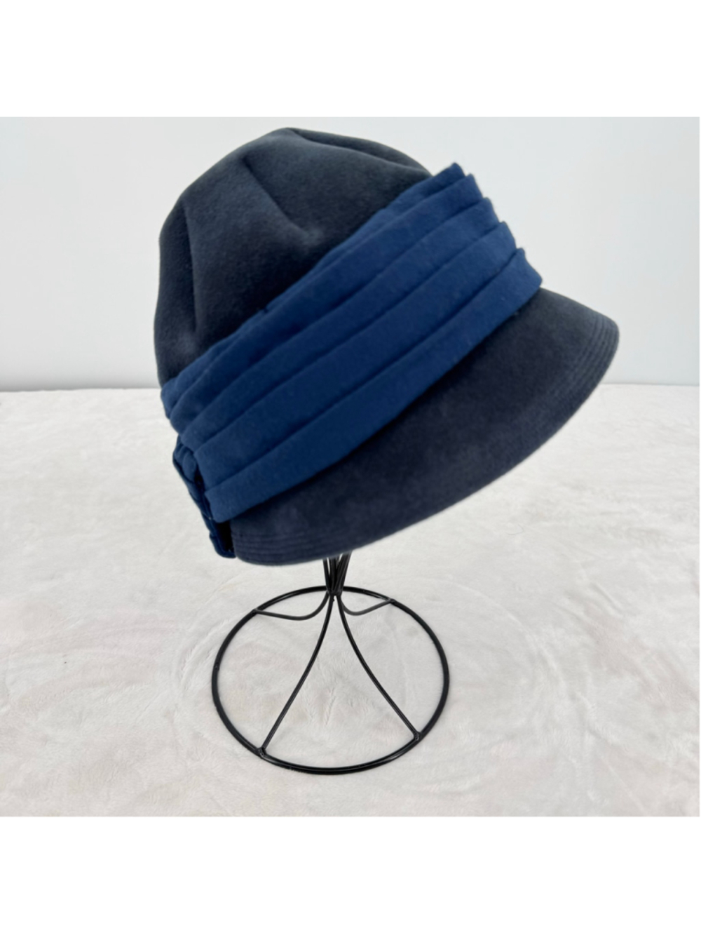 Vintage Cloche Hat Navy Blue Wool Stern & Mann Velvet Flapper Victorian Regency